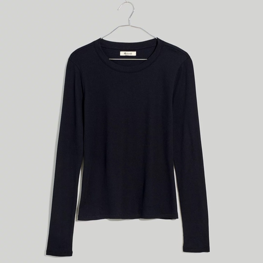 Madewell Fine Ribbed Crewneck Long-Sleeve Tee in True Black size Medium